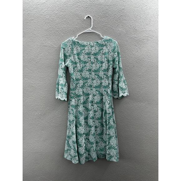 Rabbit Rabbit Rabbit Designs Womens Dress Size 4 Teal White Lace 3/4 Bell Sleeve - Picture 7 of 11